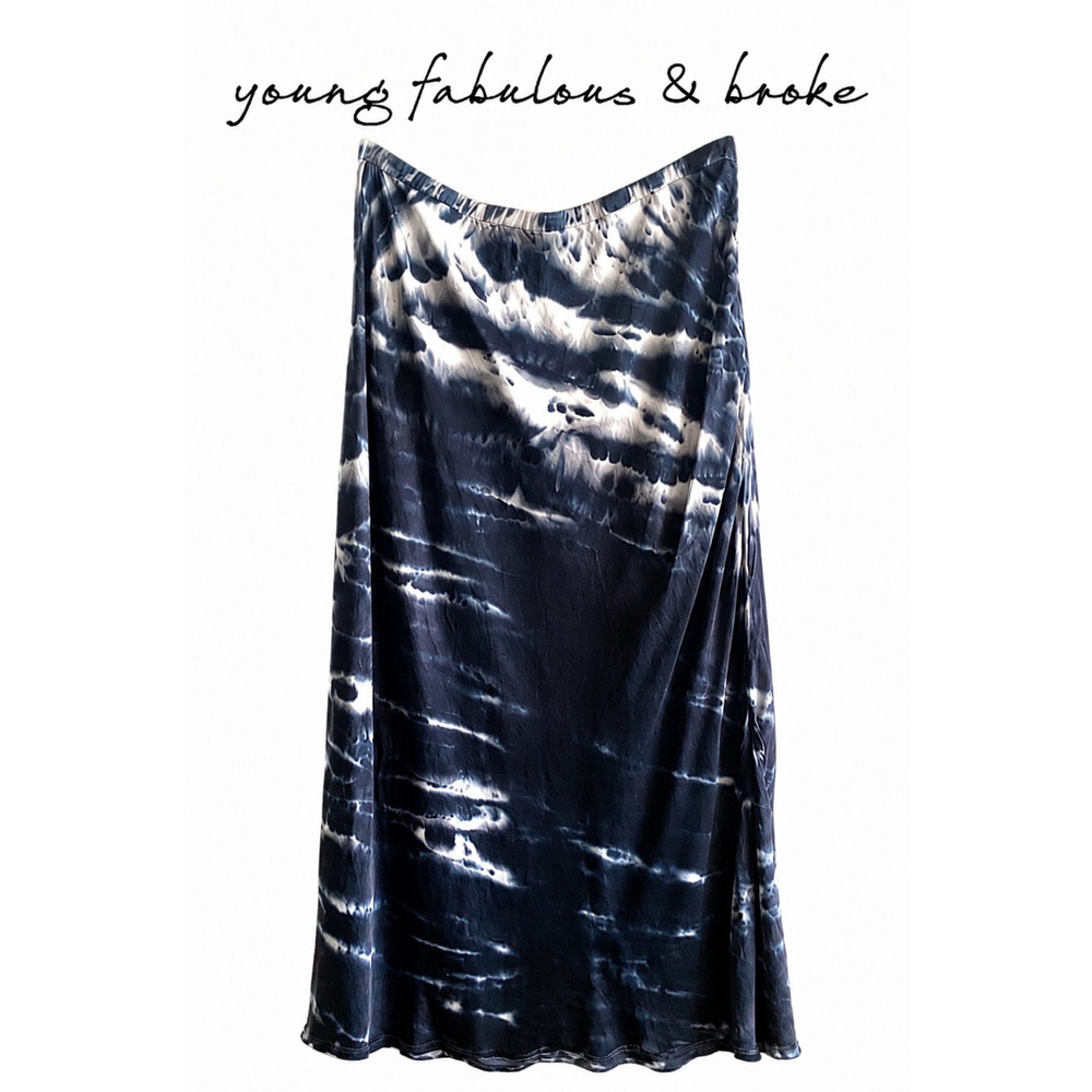 Young Fabulous & Broke YFB Sylvie Midi Skirt Midnight Blue Tie Dye Slit Size XS